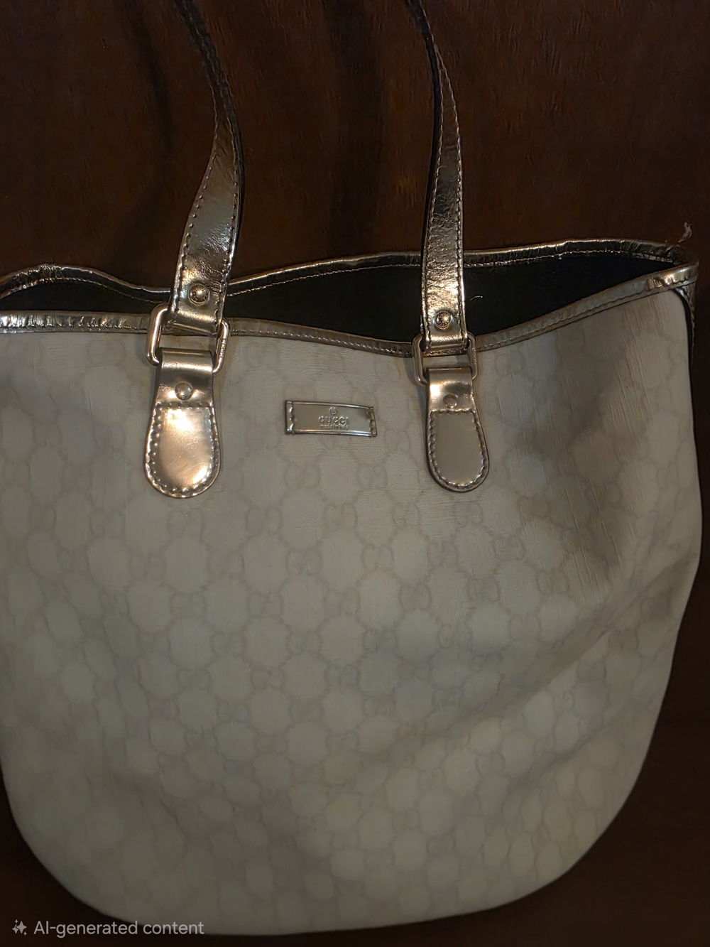 Gucci Cream Canvas Tote with Metallic Gold Trim
